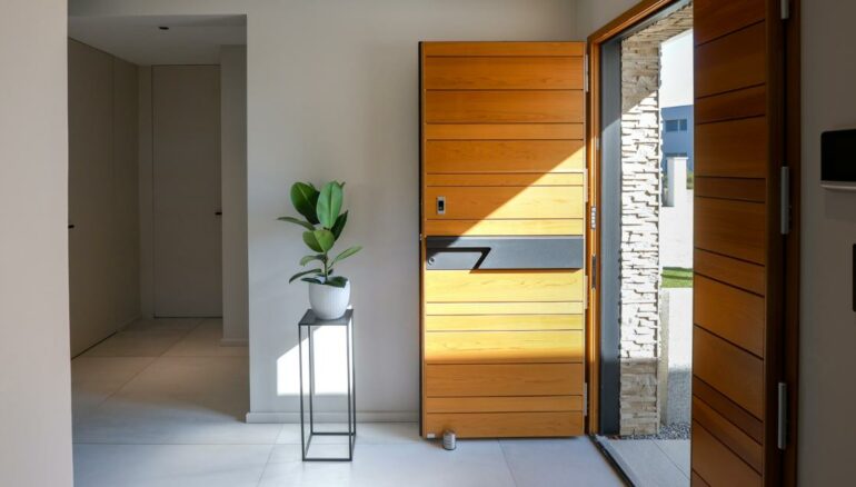 Porte entrée style moderne sur une maison contemporaine Modèle bois Nativ 11 fusion