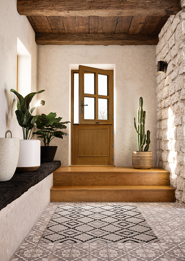 porte d'entrée fermière en bois vitrée