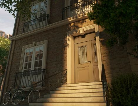 porte d'entrée acier vitrée zilten sur une maison en pierre