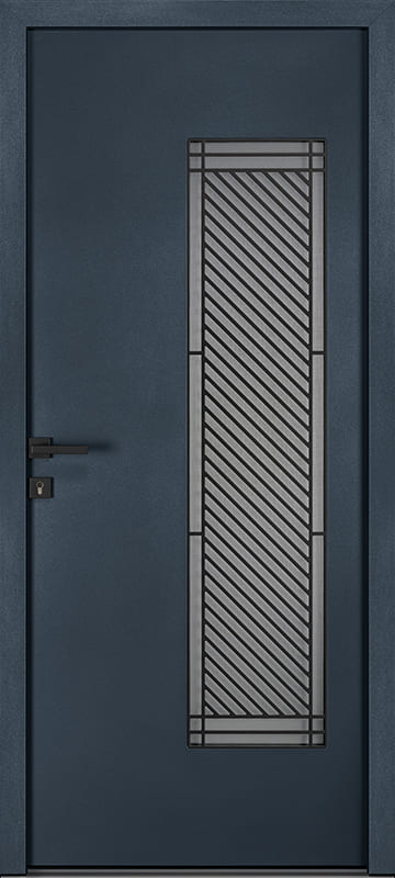 porte d'entrée contemporaine aluminium avec ouvrant vitré, grille et moustiquaire intégrée aria 2